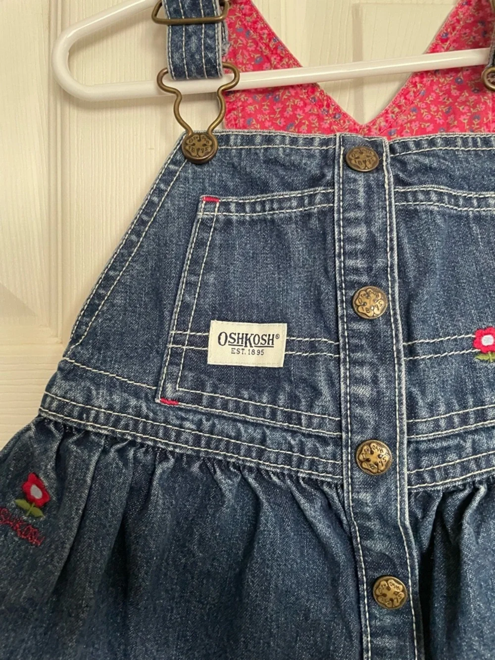 Vintage ABC’s OshKosh B'gosh Girls' 3T Denim Overall Dress with Embroidery